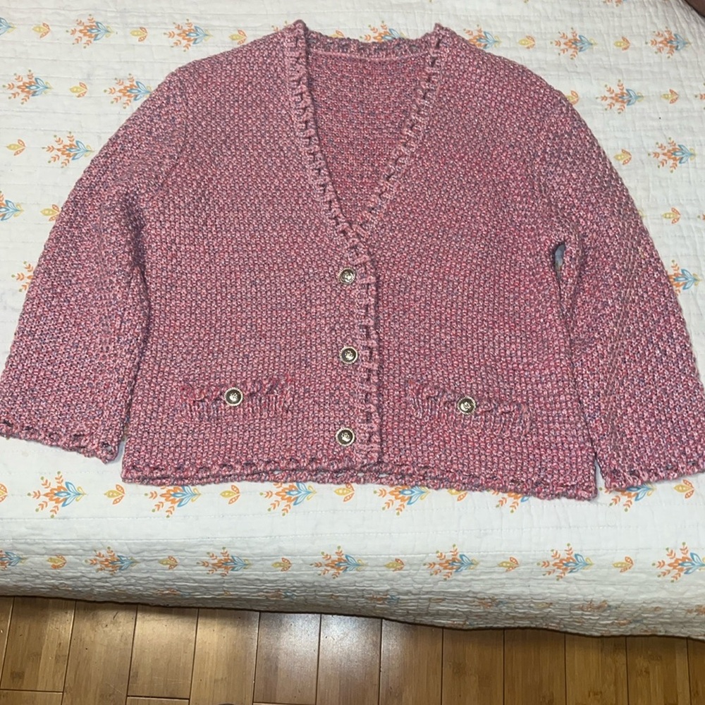 Maje Pink Tweed Knit Cardigan
